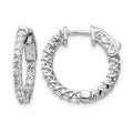 14k White Gold 1.1 carat Diamond Round In/Out Hoop w/Safety Clasp Earrings