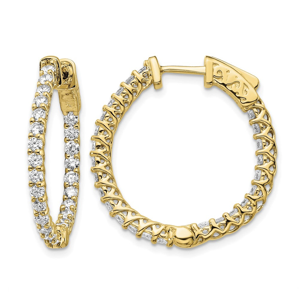14k 1.75 carat Diamond Round In/Out Hoop w/Safety Clasp Earrings