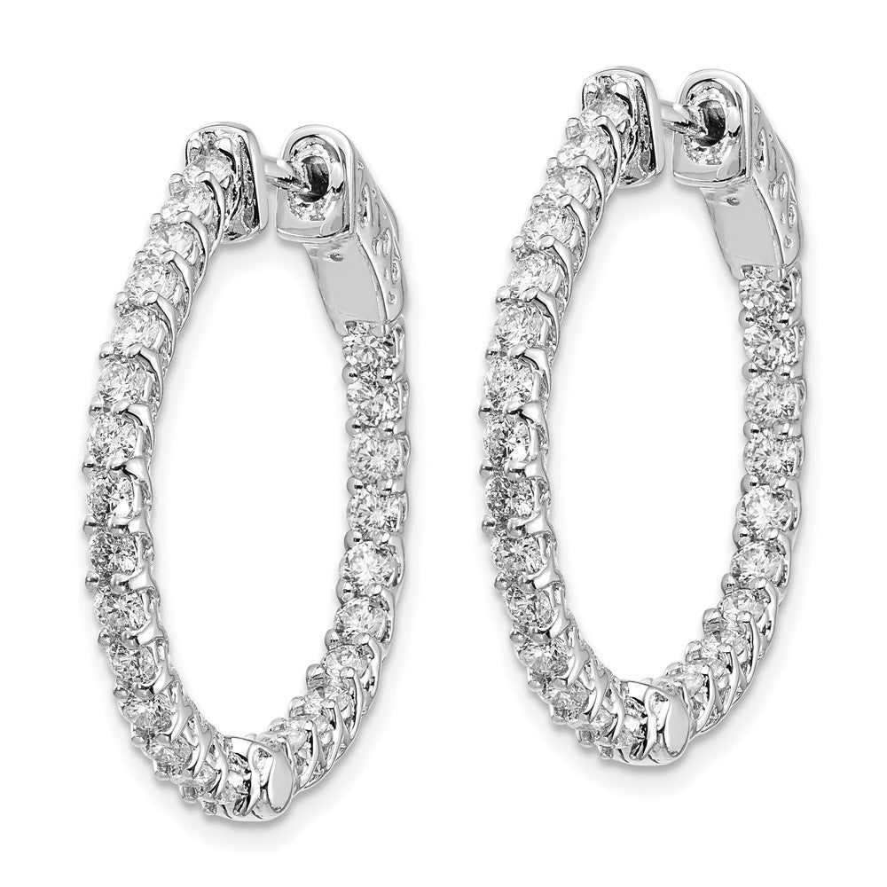 14k White Gold 1.75 carat Diamond Round In/Out Hoop w/Safety Clasp Earrings