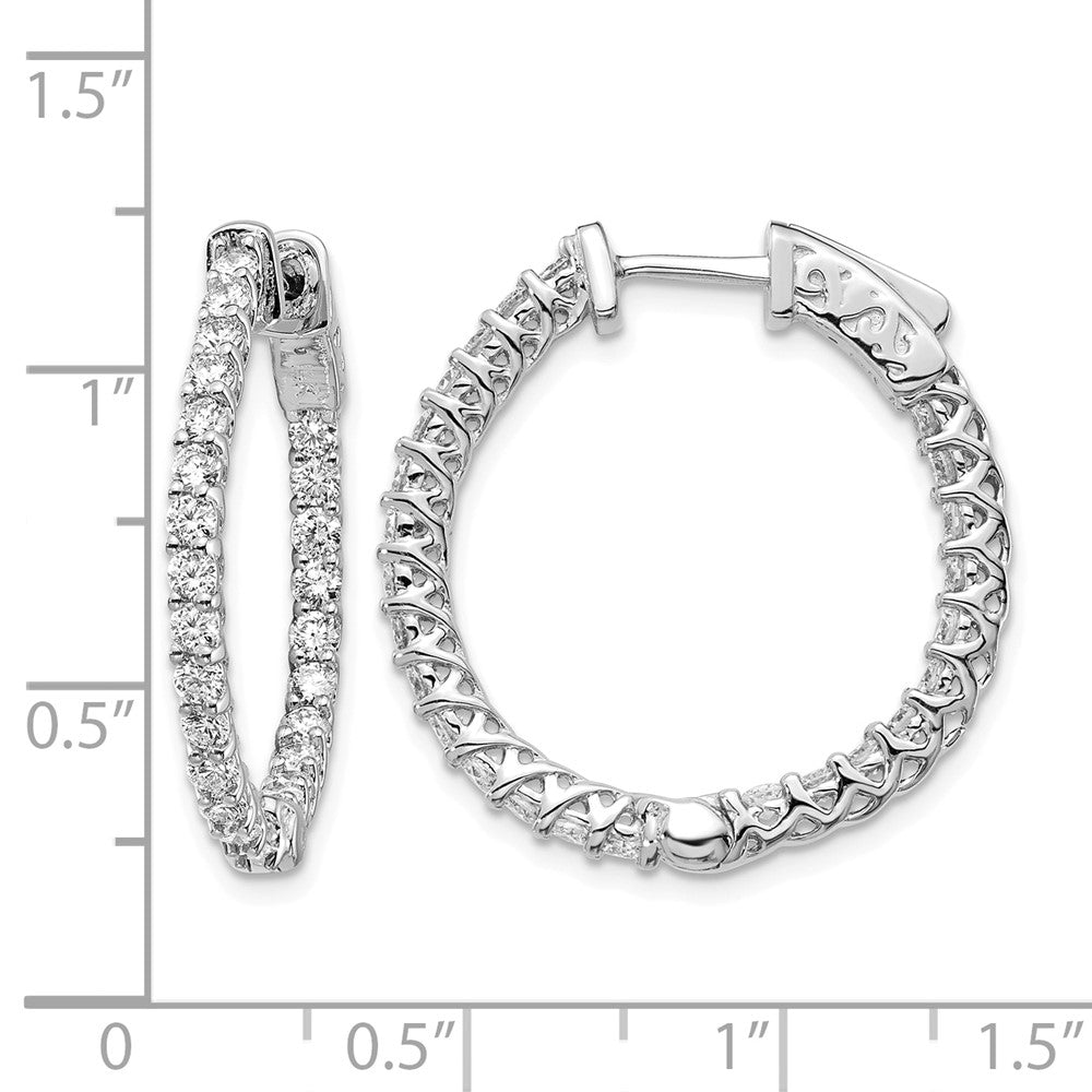 14k White Gold 1.75 carat Diamond Round In/Out Hoop w/Safety Clasp Earrings
