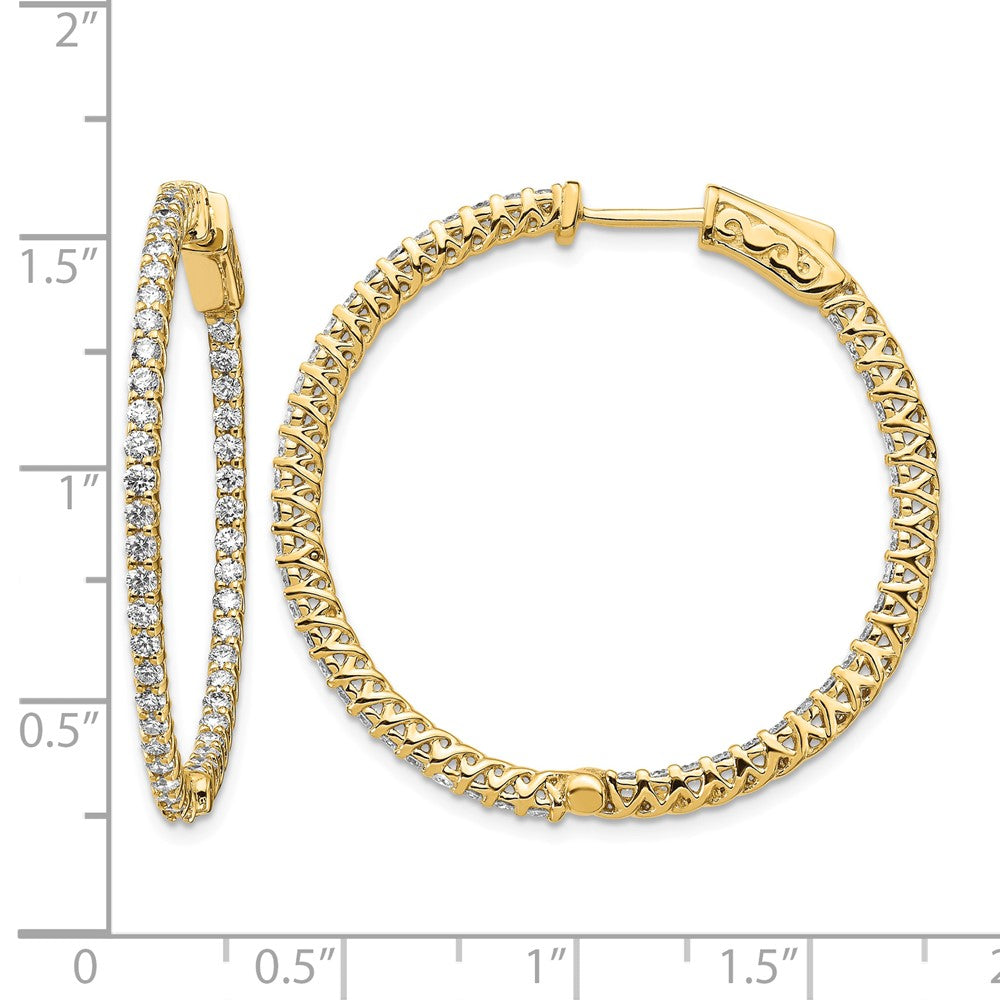 14k 2.1 carat Diamond Round In/Out Hoop w/Safety Clasp Earrings
