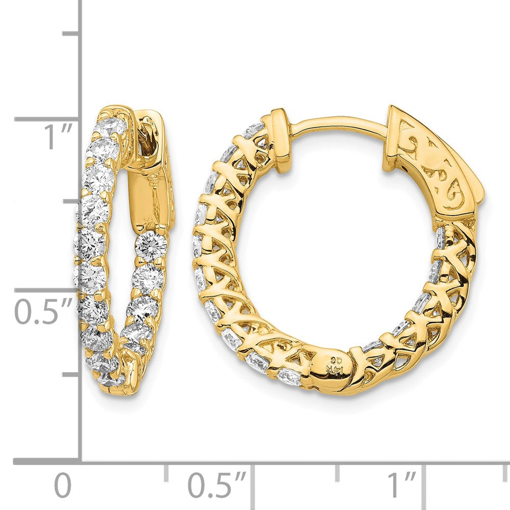 14k 1.5 carat Diamond Round In/Out Hoop w/Safety Clasp Earrings