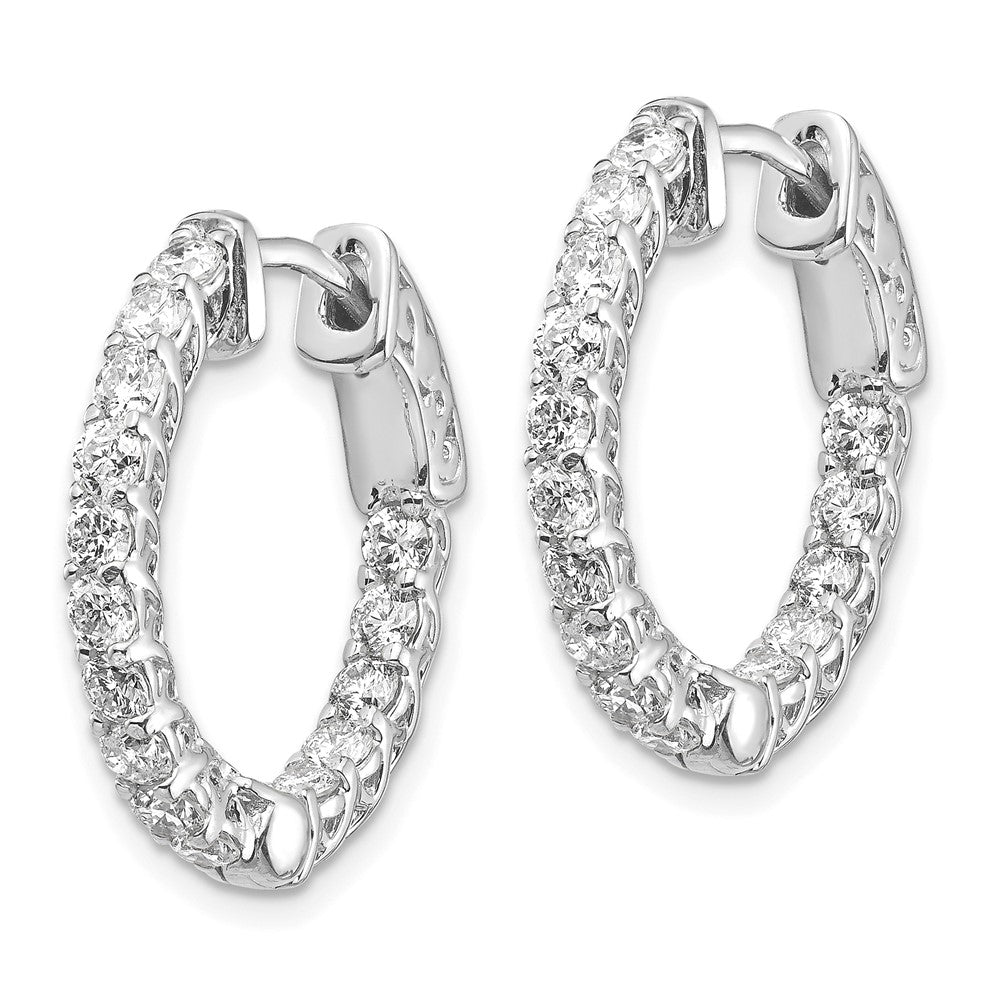 14k White Gold 1.5 carat Diamond Round In/Out Hoop w/Safety Clasp Earrings