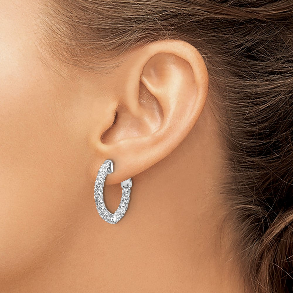 14k White Gold 1.5 carat Diamond Round In/Out Hoop w/Safety Clasp Earrings