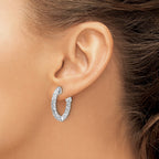 14k White Gold 1.5 carat Diamond Round In/Out Hoop w/Safety Clasp Earrings