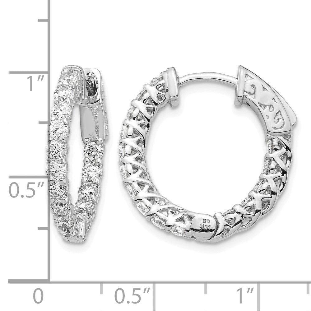 14k White Gold 1.5 carat Diamond Round In/Out Hoop w/Safety Clasp Earrings