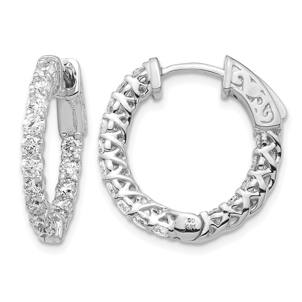 14k White Gold 1.5 carat Diamond Round In/Out Hoop w/Safety Clasp Earrings