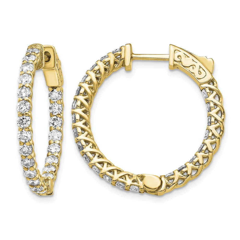 14k 2.2 carat Diamond Round In/Out Hoop w/Safety Clasp Earrings