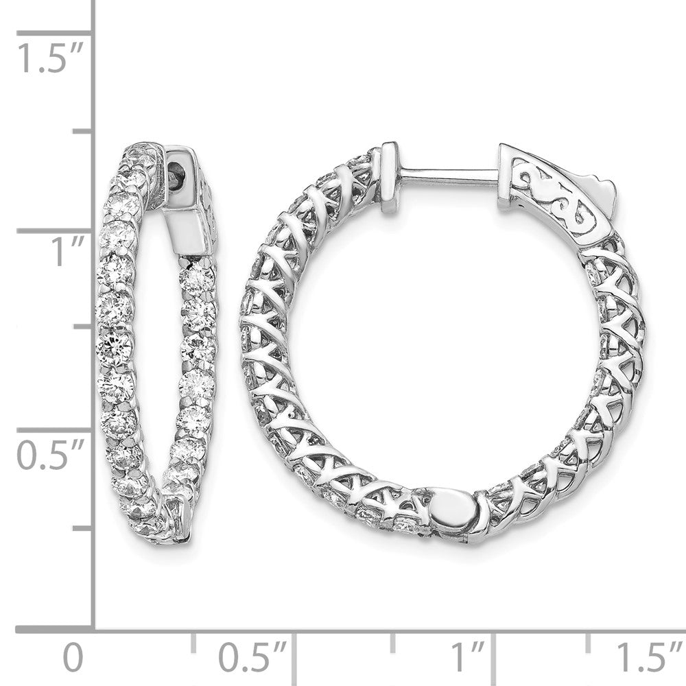 14k White Gold 2.2 carat Diamond Round In/Out Hoop w/Safety Clasp Earrings