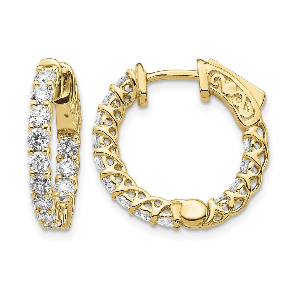14k 1.5 carat Diamond Round In/Out Hoop w/Safety Clasp Earrings