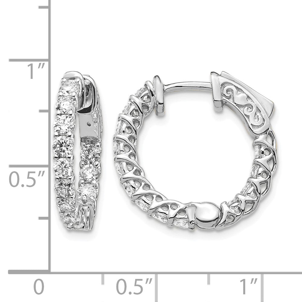 14k White Gold 1.5 carat Diamond Round In/Out Hoop w/Safety Clasp Earrings