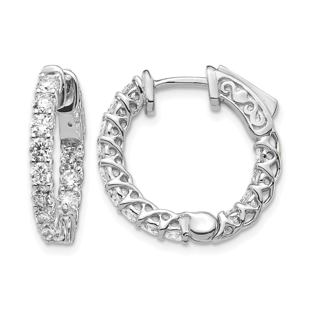 14k White Gold 1.5 carat Diamond Round In/Out Hoop w/Safety Clasp Earrings