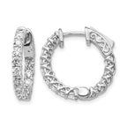 14k White Gold 1.5 carat Diamond Round In/Out Hoop w/Safety Clasp Earrings