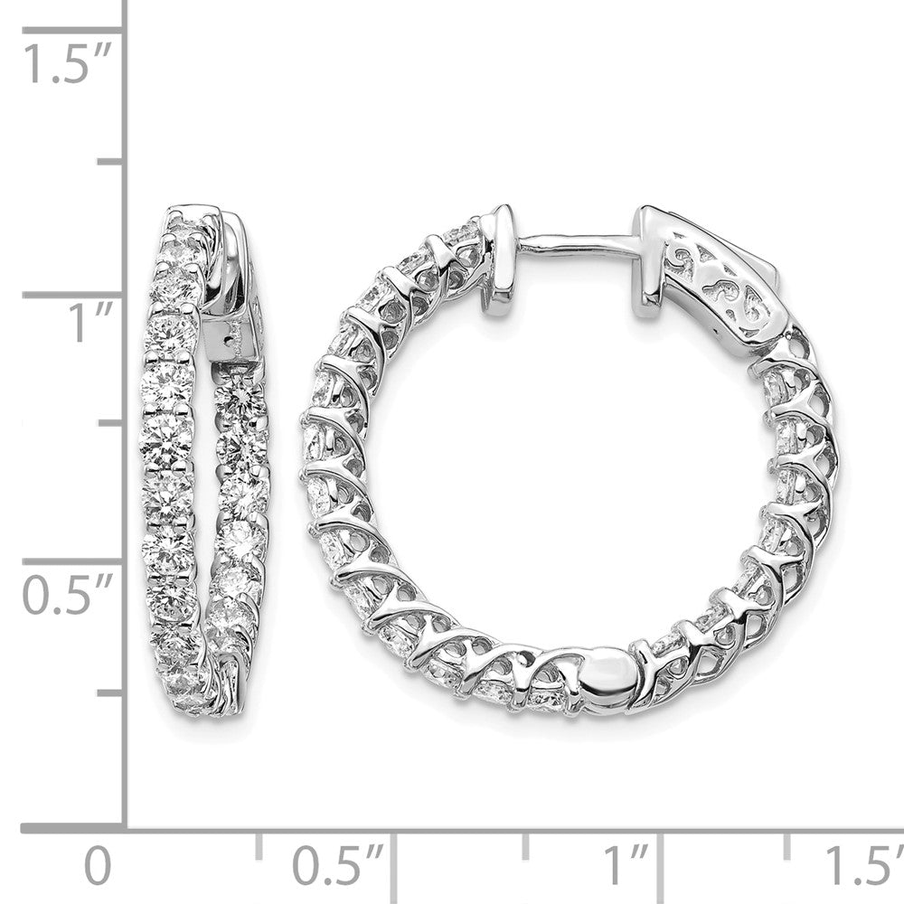 14k White Gold 2.3 carat Diamond Round In/Out Hoop w/Safety Clasp Earrings