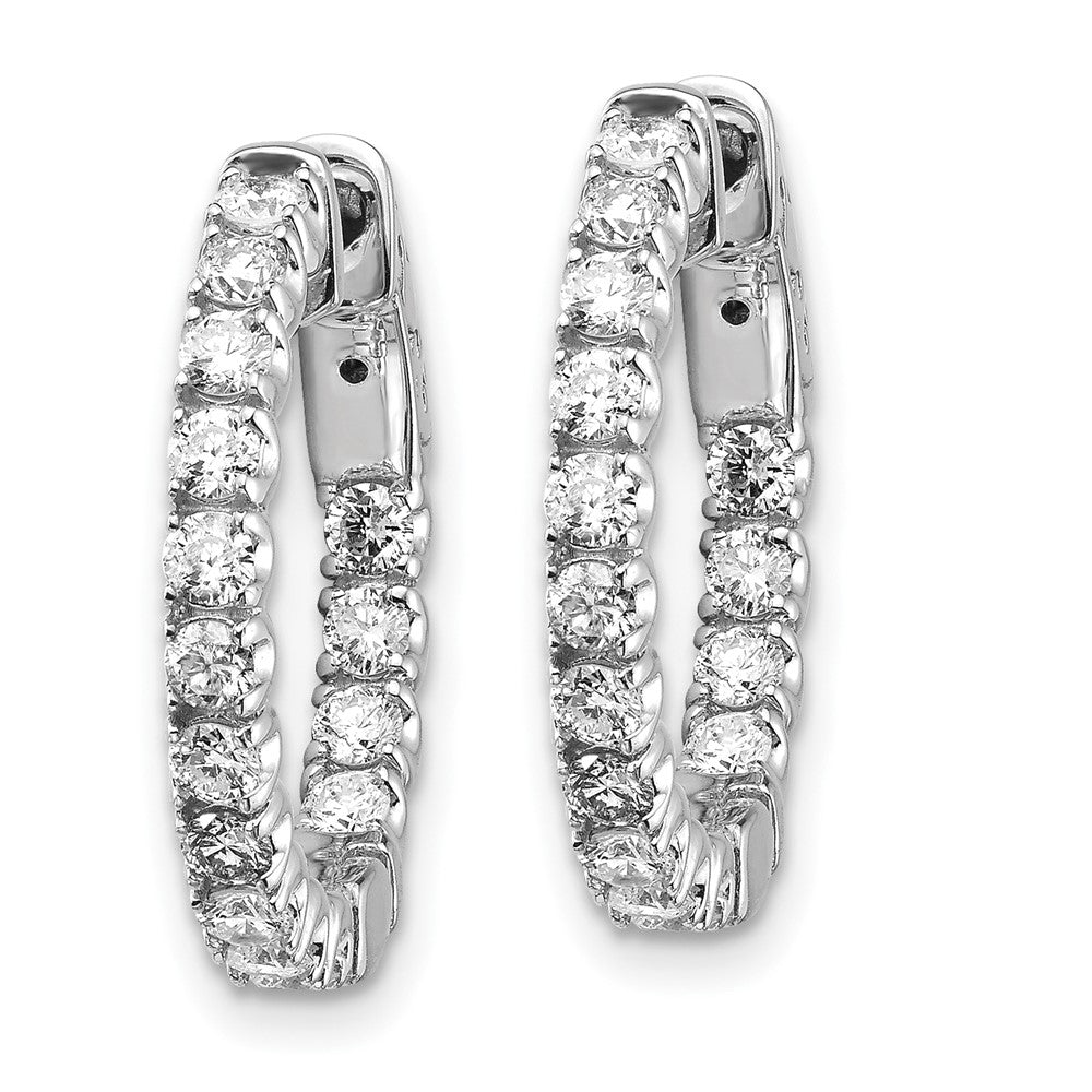 14k White Gold 1.5 carat Diamond Round In/Out Hoop w/Safety Clasp Earrings