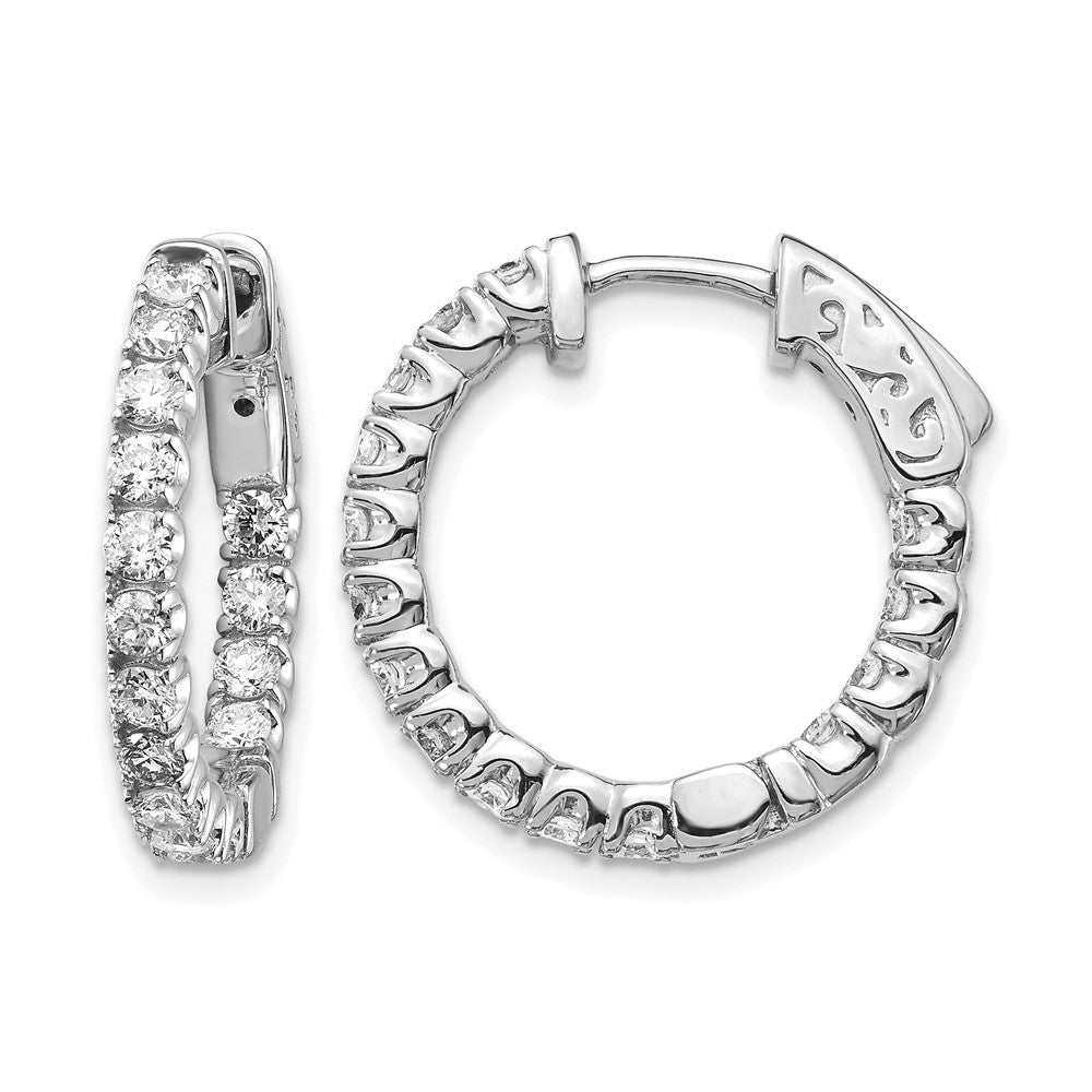 14k White Gold 1.5 carat Diamond Round In/Out Hoop w/Safety Clasp Earrings