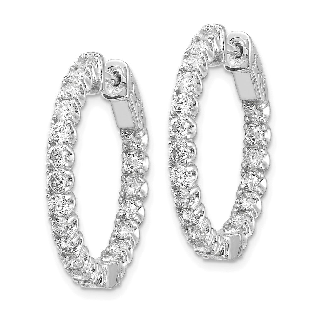14k White Gold 2 carat Diamond Round In/Out Hoop w/Safety Clasp Earrings
