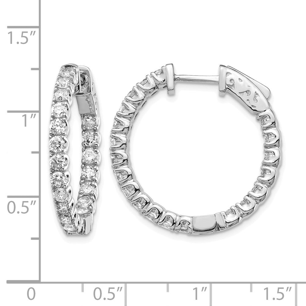 14k White Gold 2 carat Diamond Round In/Out Hoop w/Safety Clasp Earrings
