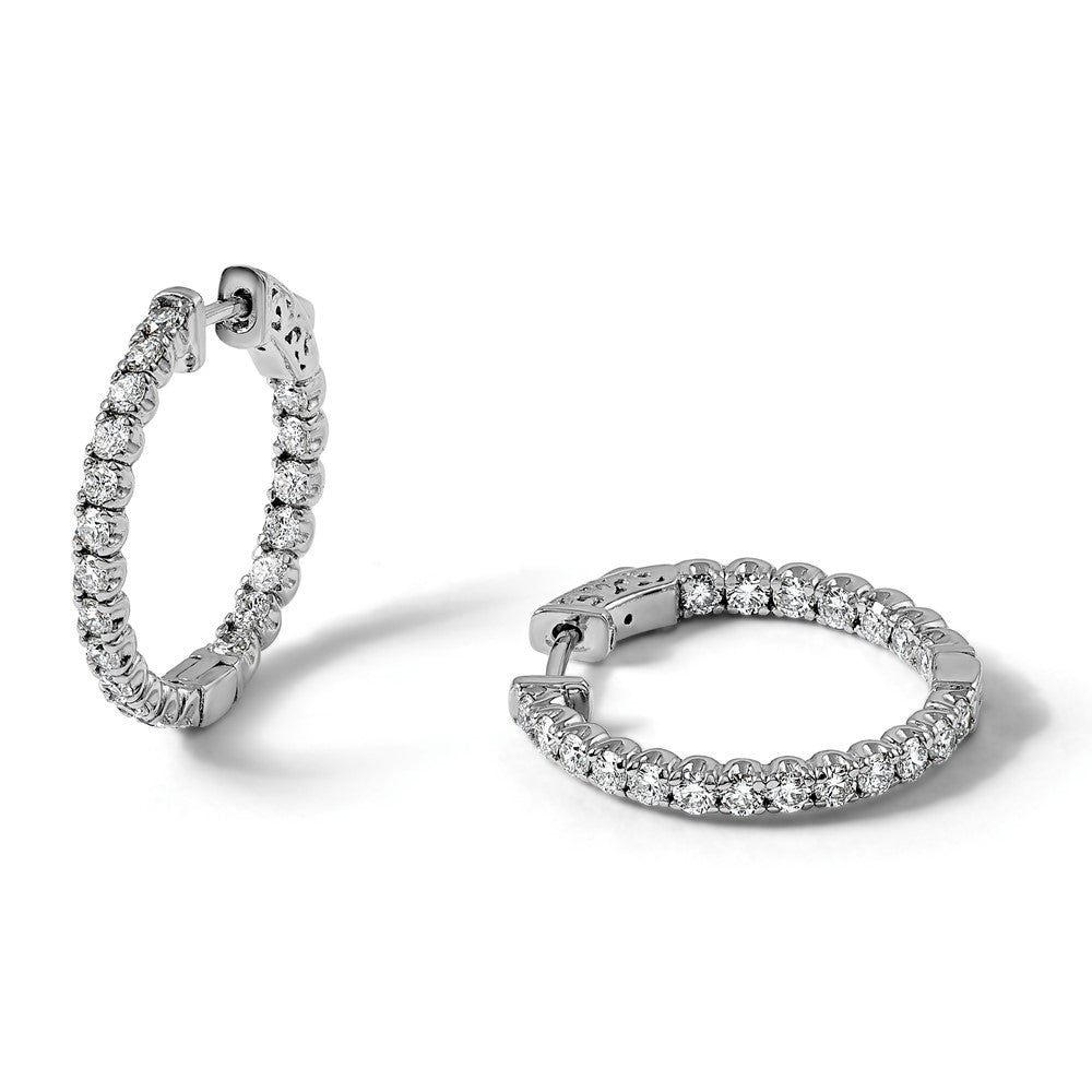 14k White Gold 2 carat Lab Grown Diamond VS/SI+ G+ Round Complete In and Out Safety Clasp Hoop Earrings