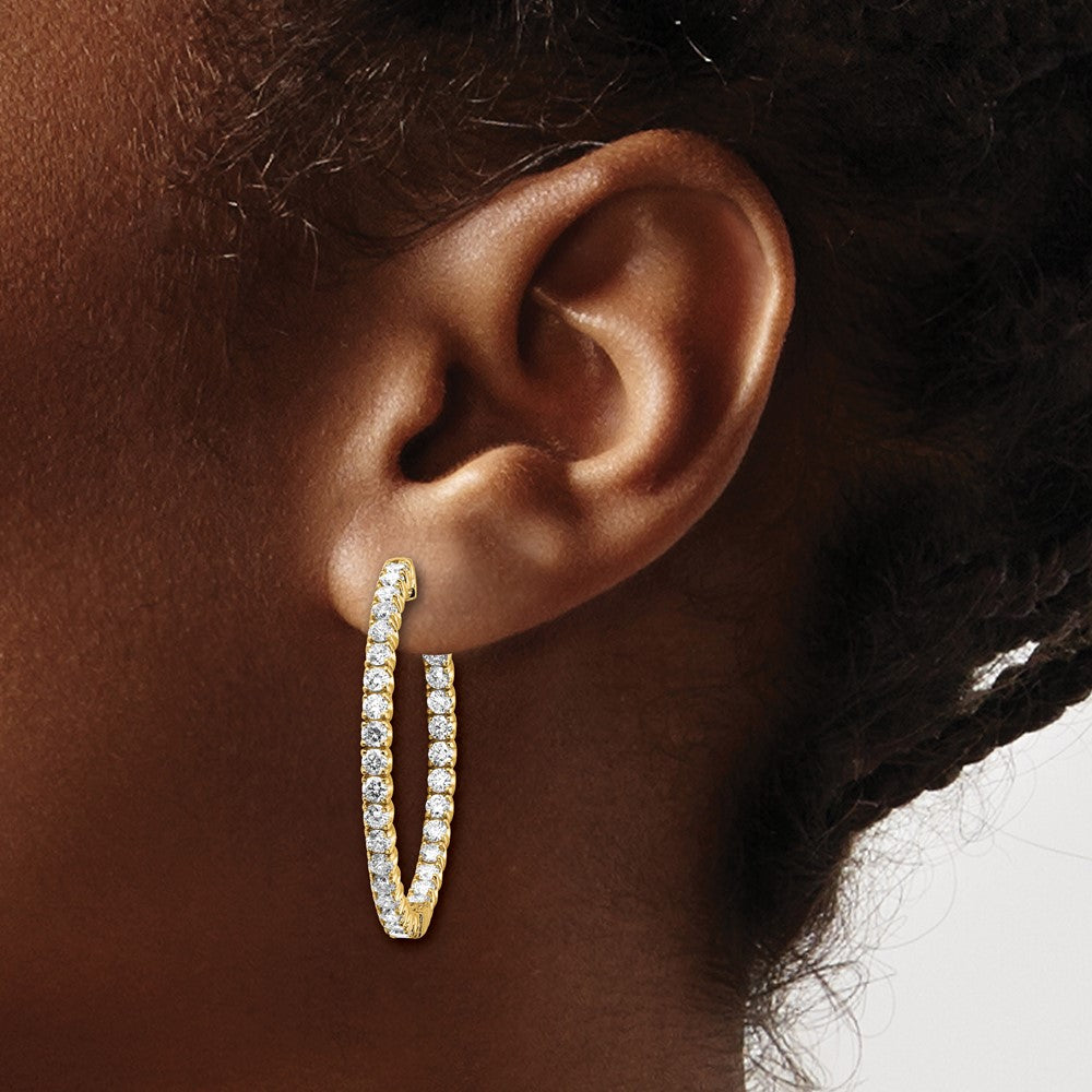 14k 3 1/3 carat Lab Grown Dia VS/SI+ G+ Round In and Out Safety Clasp Hoop Earrings