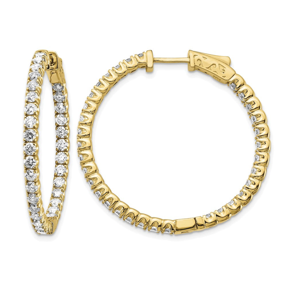 14k 3 1/3 carat Lab Grown Dia VS/SI+ G+ Round In and Out Safety Clasp Hoop Earrings