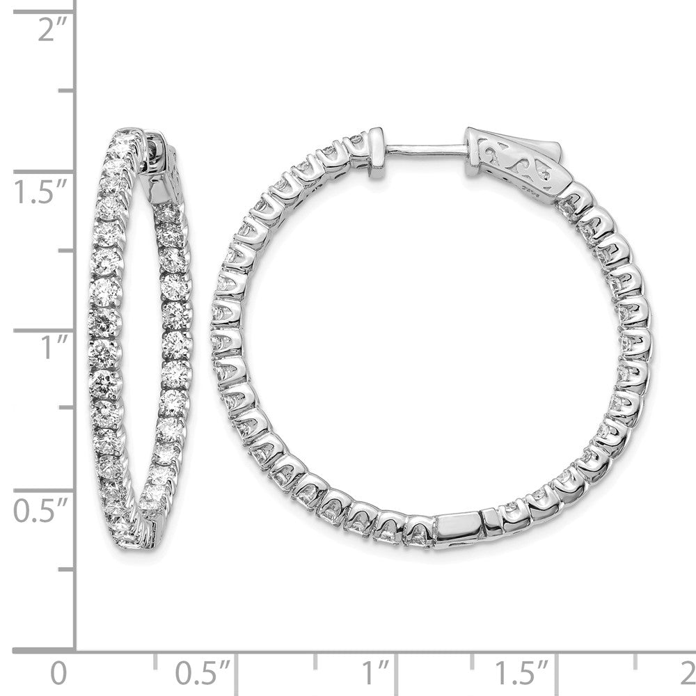 14k White Gold 3 1/3 carat Lab Grown Dia VS/SI+ G+ Round In and Out Safety Clasp Hoop Earrings