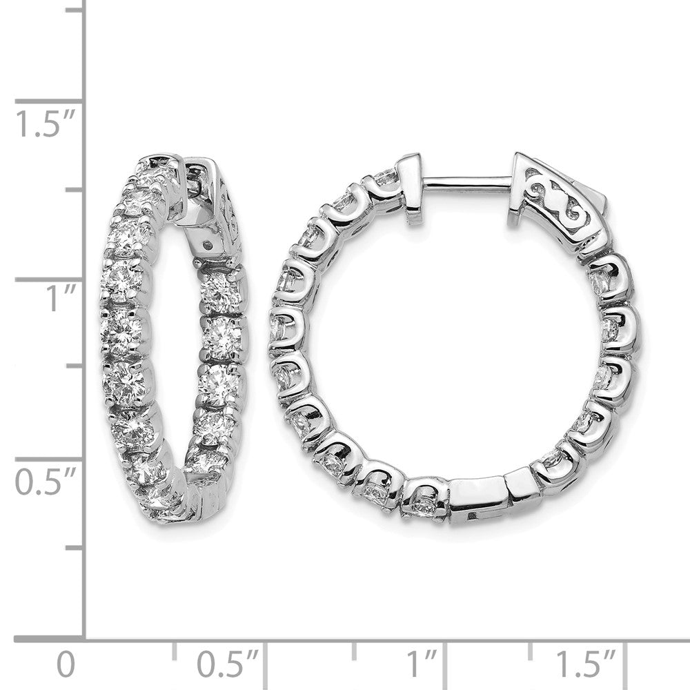14k White Gold 2 3/4 carat Lab Grown Dia VS/SI+ G+ Round In and Out Safety Clasp Hoop Earrings