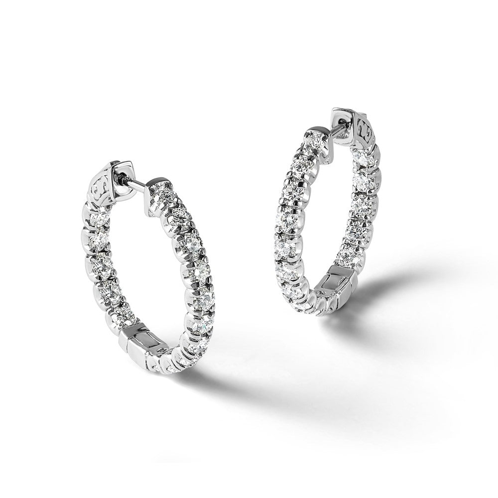 14k White Gold 2 3/4 carat Lab Grown Dia VS/SI+ G+ Round In and Out Safety Clasp Hoop Earrings