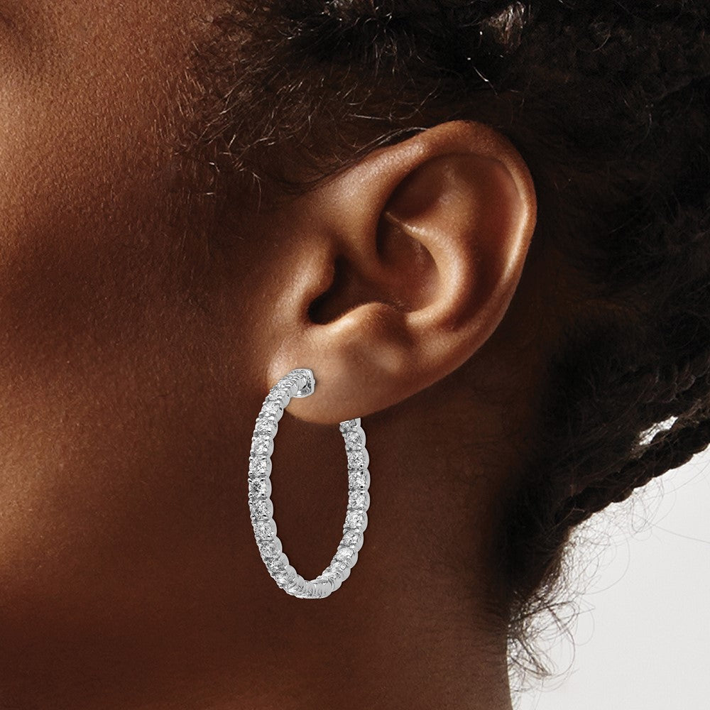 14k White Gold 4 7/8 carat Lab Grown Dia VS/SI+ G+ Round In and Out Safety Clasp Hoop Earrings