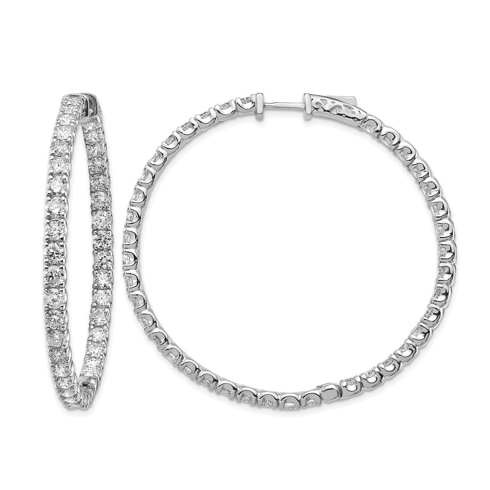 14k White Gold 7 1/4 carat Lab Grown Dia VS/SI+ G+ Round In and Out Safety Clasp Hoop Earrings