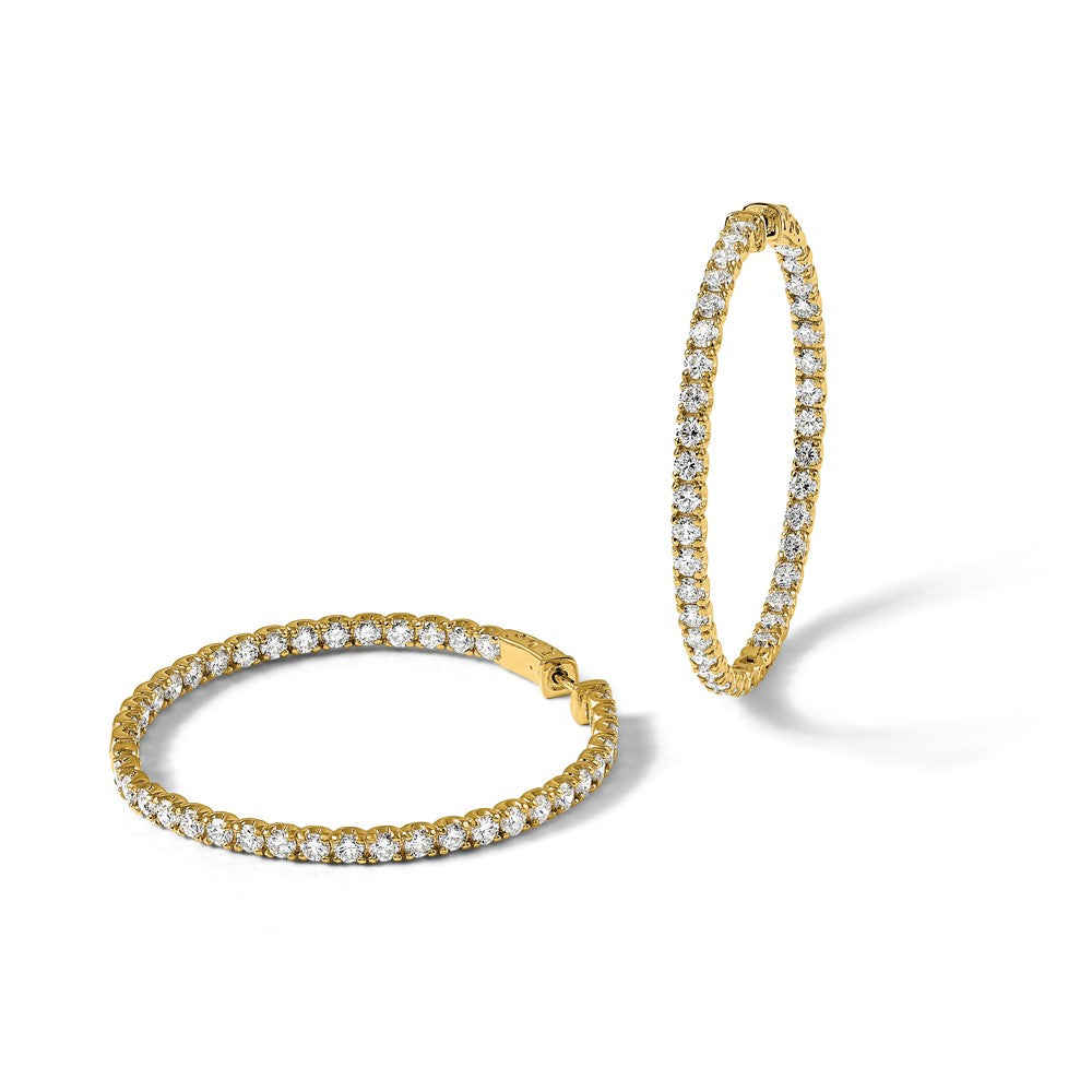14k 7 1/4 carat Lab Grown Dia VS/SI+ G+ Round In and Out Safety Clasp Hoop Earrings