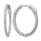 14k White Gold 1.2 carat Diamond Oval In/Out Hoop w/Safety Clasp Earrings