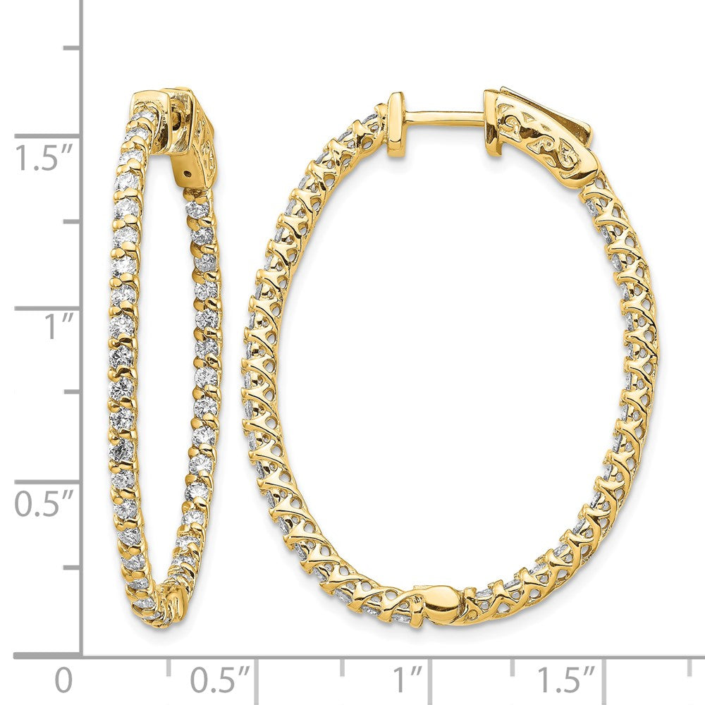 14k 1.75 carat Diamond Oval In/Out Hoop w/Safety Clasp Earrings