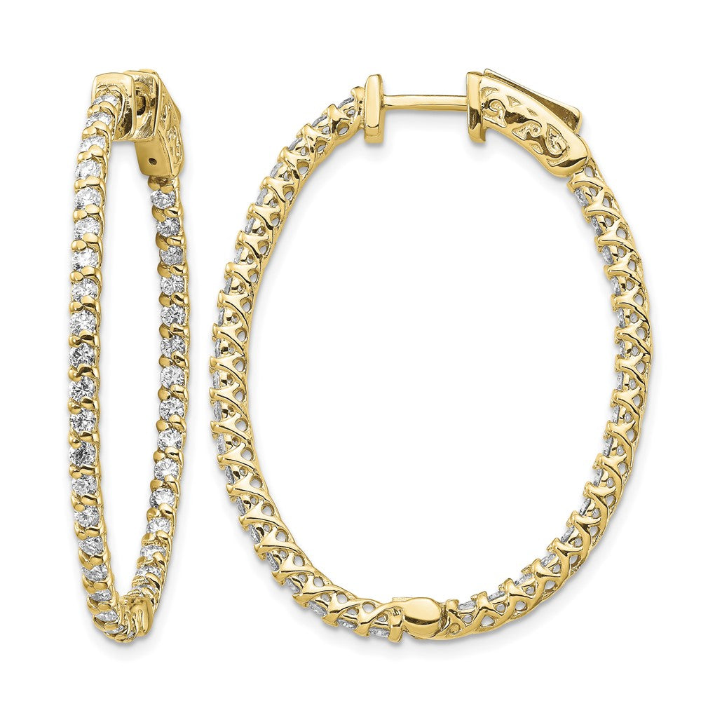 14k 1.75 carat Diamond Oval In/Out Hoop w/Safety Clasp Earrings