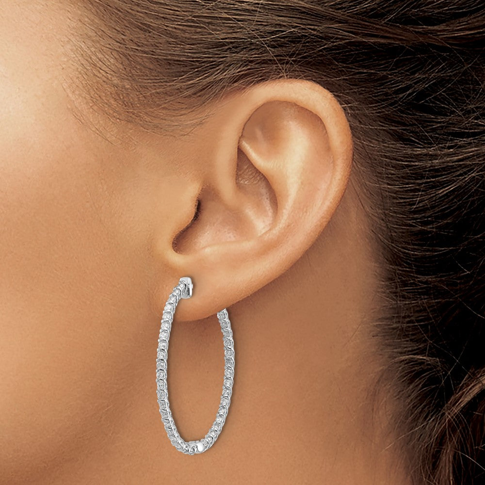 14k White Gold 1.75 carat Diamond Oval In/Out Hoop w/Safety Clasp Earrings
