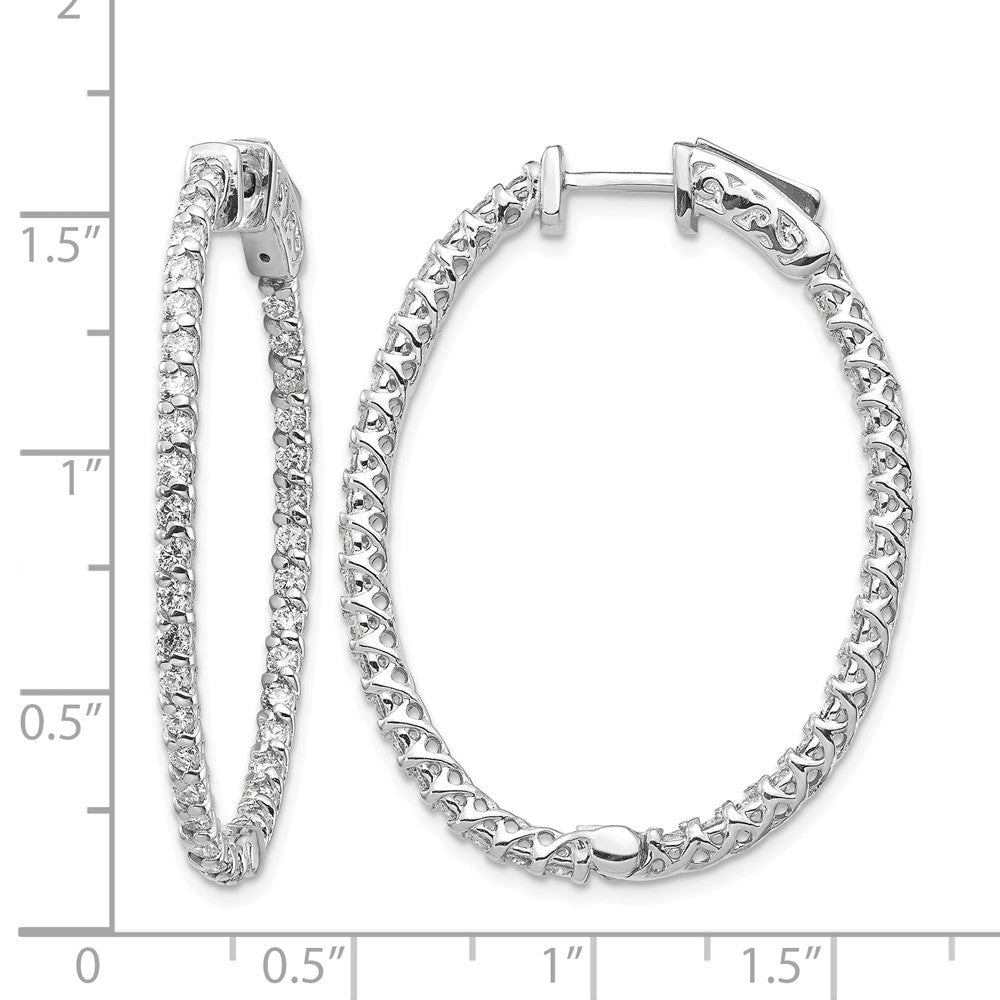 14k White Gold 1.75 carat Diamond Oval In/Out Hoop w/Safety Clasp Earrings