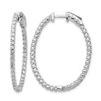 14k White Gold 1.75 carat Diamond Oval In/Out Hoop w/Safety Clasp Earrings