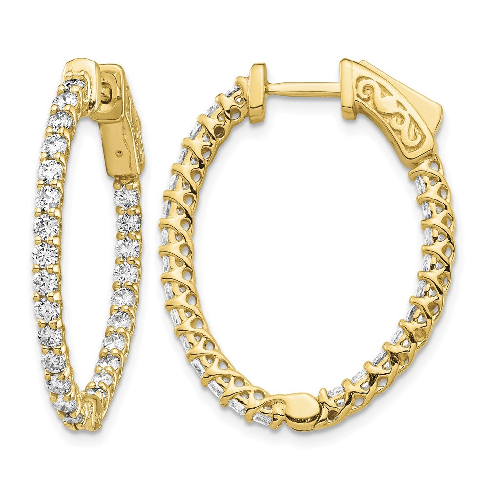 14k 1.75 carat Diamond Oval In/Out Hoop w/Safety Clasp Earrings