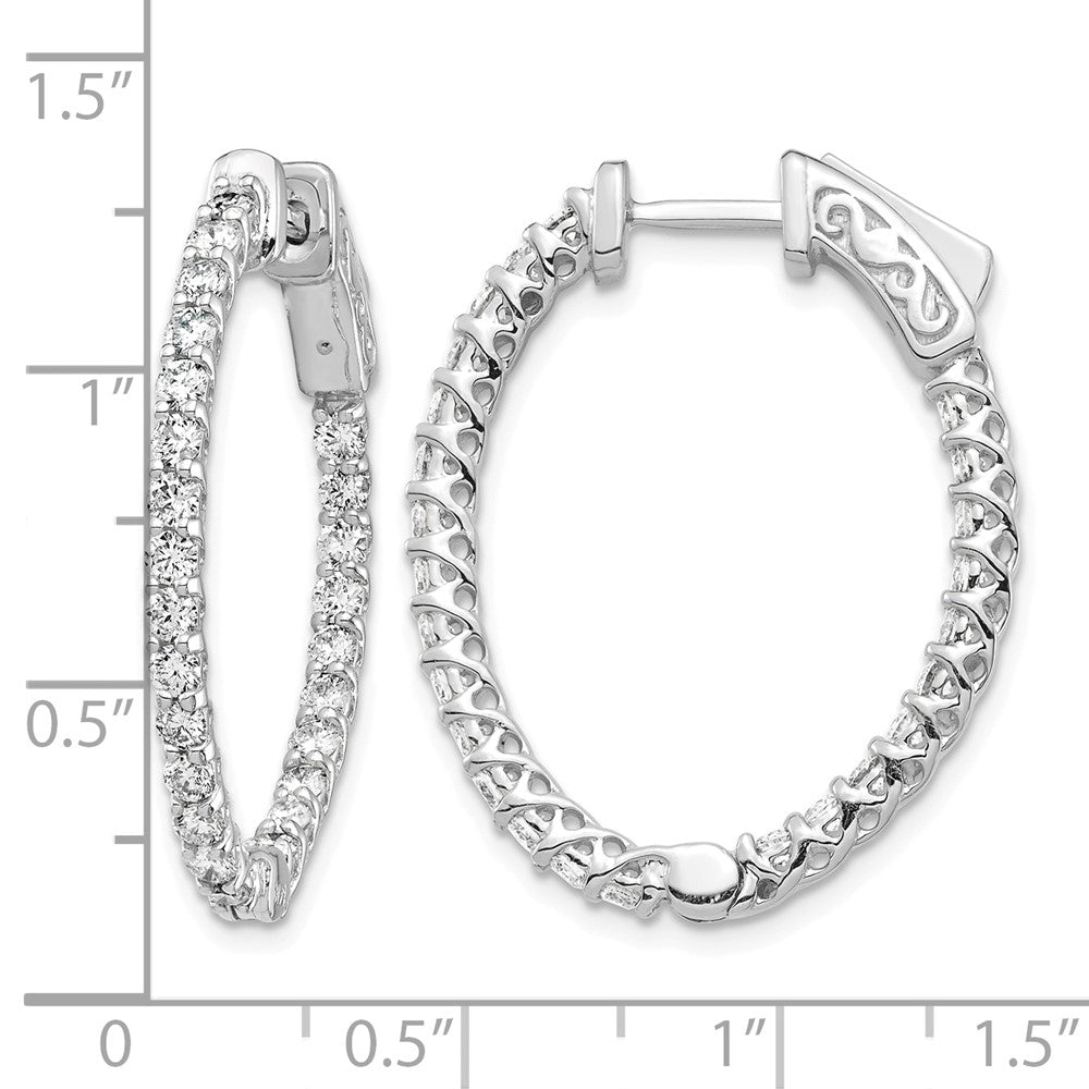 14k White Gold 1.75 carat Diamond Oval In/Out Hoop w/Safety Clasp Earrings