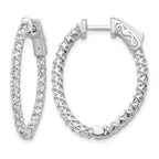 14k White Gold 1.75 carat Diamond Oval In/Out Hoop w/Safety Clasp Earrings