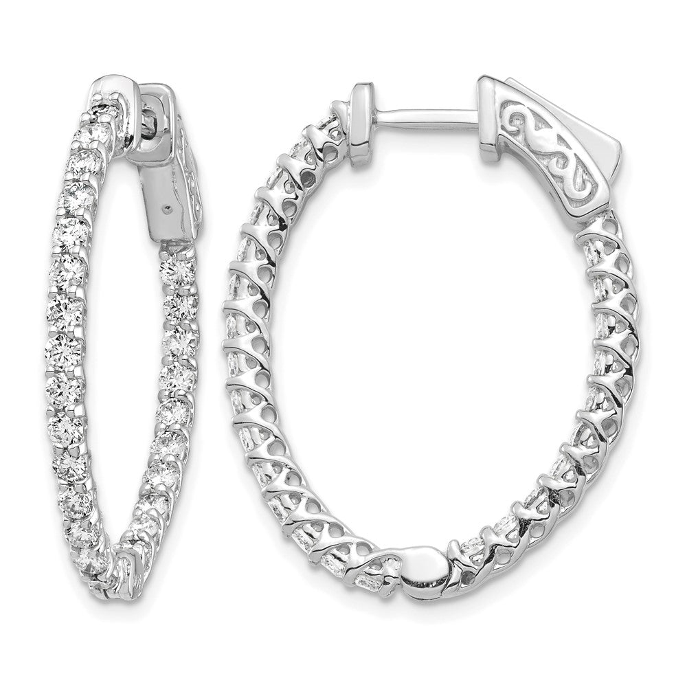 14k White Gold 1.75 carat Diamond Oval In/Out Hoop w/Safety Clasp Earrings