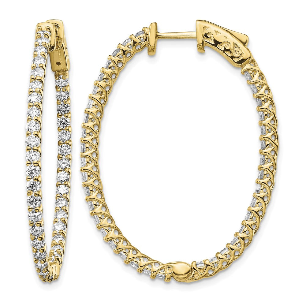 14k 2.6 carat Diamond Oval In/Out Hoop w/Safety Clasp Earrings