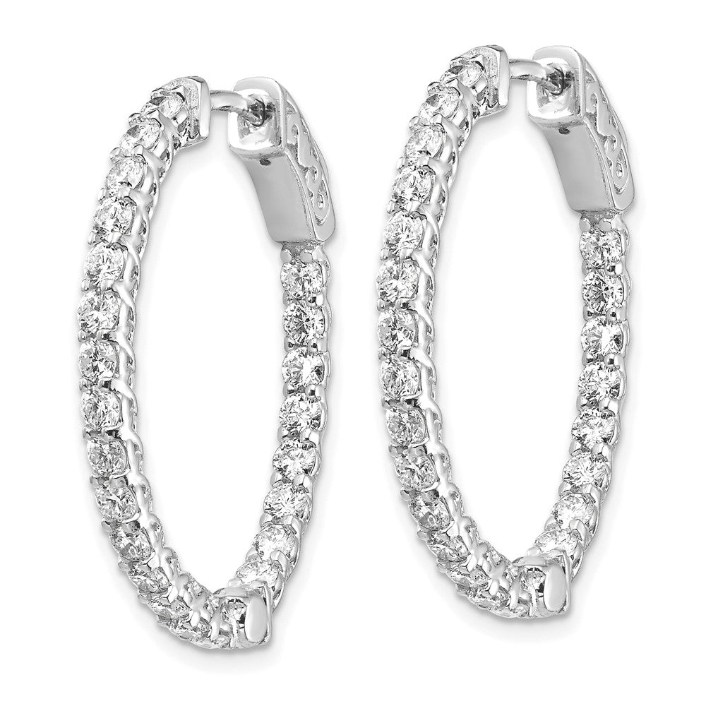 14k White Gold 2.3 carat Diamond Oval In/Out Hoop w/Safety Clasp Earrings