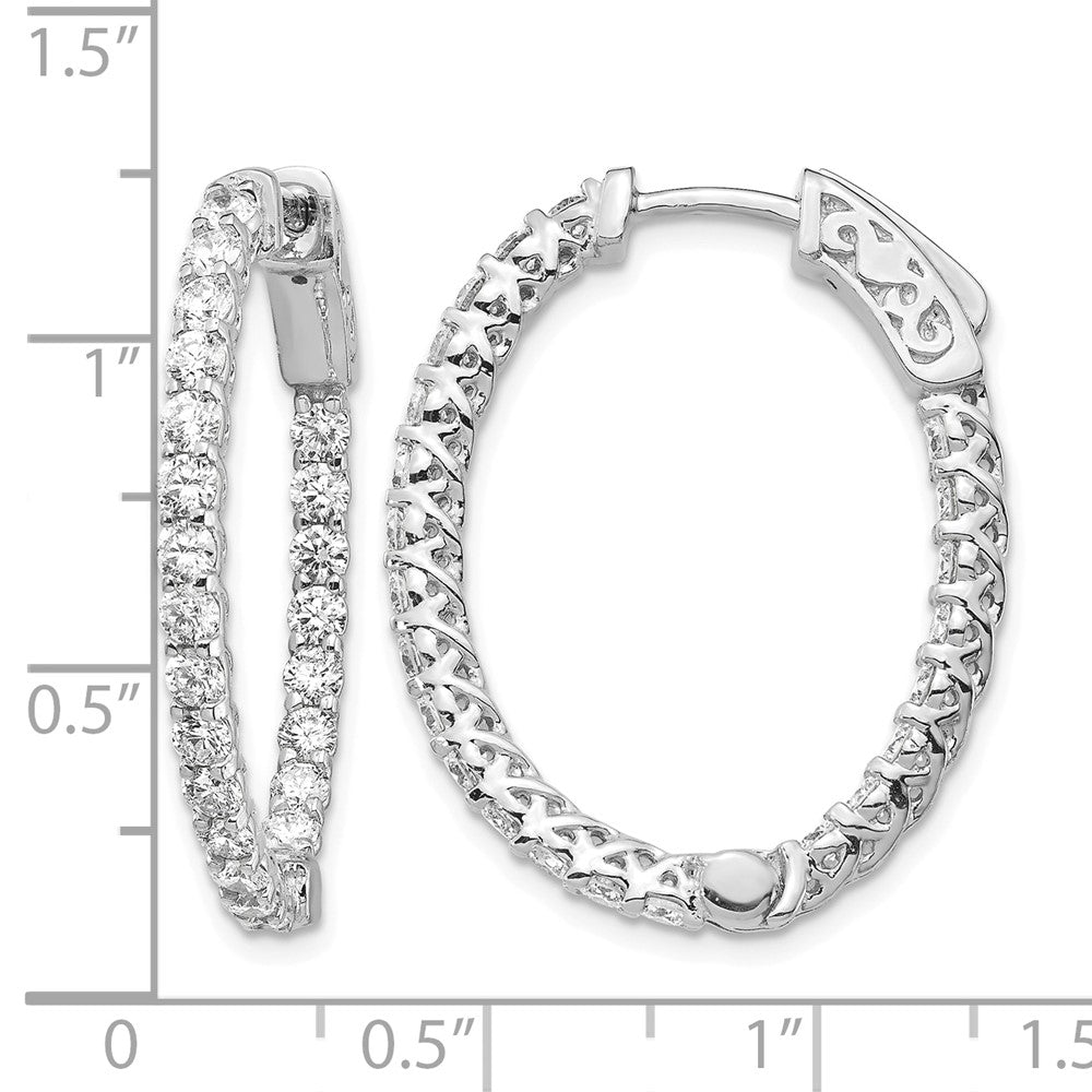 14k White Gold 2.3 carat Diamond Oval In/Out Hoop w/Safety Clasp Earrings