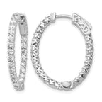 14k White Gold 2.3 carat Diamond Oval In/Out Hoop w/Safety Clasp Earrings