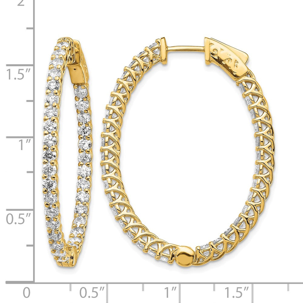 14k Yellow Gold 3 1/3 carat Lab Grown Diamond VS/SI+ G+ Oval In and Out Safety Clasp Hoop Earrings