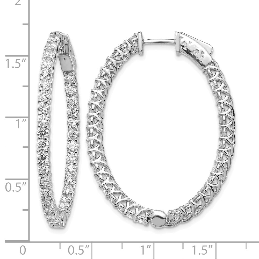 14k White Gold 3 1/3 carat Lab Grown Diamond VS/SI+ G+ Oval In and Out Safety Clasp Hoop Earrings