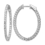 14k White Gold 3 1/3 carat Lab Grown Diamond VS/SI+ G+ Oval In and Out Safety Clasp Hoop Earrings