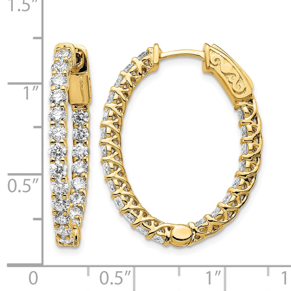 14k Yellow Gold 2 1/2 carat Lab Grown Diamond VS/SI+ G+ Oval In and Out Safety Clasp Hoop Earrings