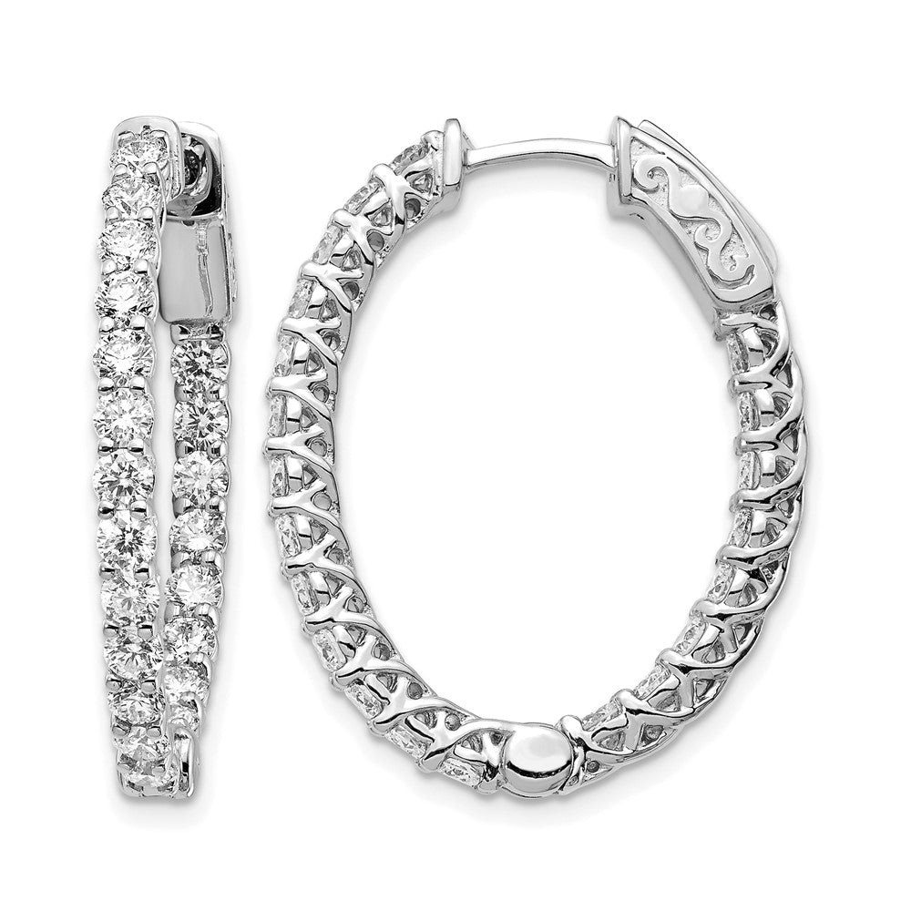 14k White Gold 2.4 carat Diamond Oval In/Out Hoop w/Safety Clasp Earrings